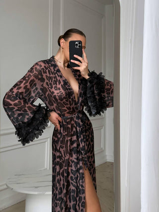 Leopar Fırfır Sabahlık