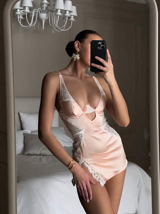 Siedna Saten Babydoll Somon (Külot dahil)